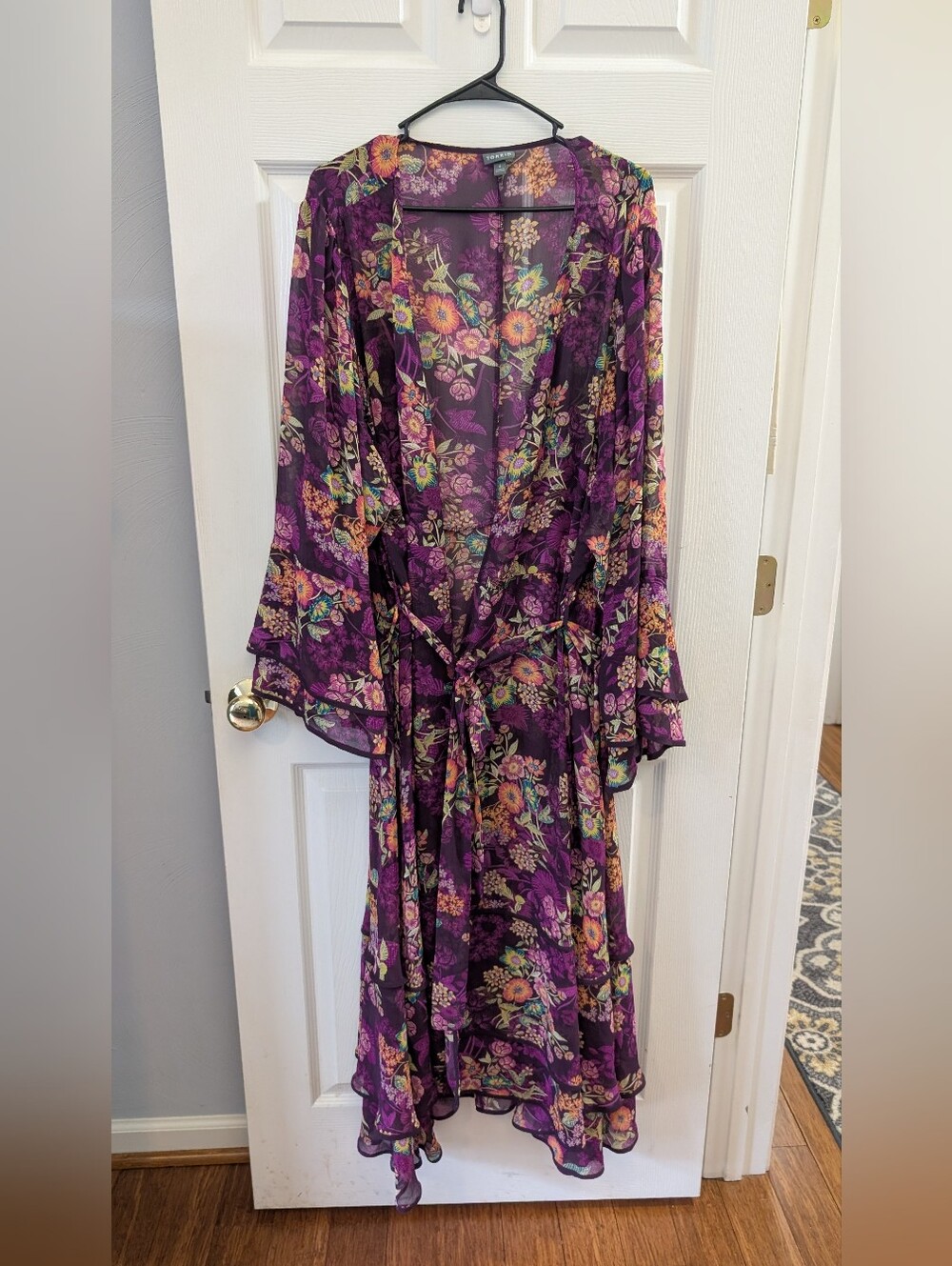 Sheer Floral Kimono Robe in Purple